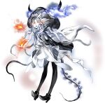  1girl abyssal_ship cloak colored_skin dress glowing hat headgear horns kantai_collection long_hair new_mass-produced_aircraft_carrier_princess official_art open_mouth pale_skin solo tail tentacles transparent_background white_dress white_hair white_skin zeco 