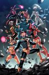  4girls 5boys beast_(x-men) bishop_(x-men) bodysuit brown_hair claw_(weapon) claws cyclops_(x-men) dark-skinned_female dark_skin gambit gloves highres jacket jean_grey jubilee leather leather_jacket male_focus manly marvel multicolored_bodysuit multicolored_clothes multiple_boys multiple_girls open_mouth rogue_(x-men) short_hair stephen_byrne superhero_costume two-tone_bodysuit weapon western_comics_(style) wolverine x-men x-men:_the_animated_series yellow_bodysuit yellow_gloves 