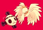  ^_^ angel_wings blush closed_eyes commentary_request cross crown_of_thorns feathered_wings flying_sweatdrops gold_choker halo heart lobotomy_corporation looking_at_another masyu_ori multiple_wings no_humans no_mouth one_sin_and_hundreds_of_good_deeds pink_background project_moon simple_background skull stitched_mouth stitches wavy_mouth white_wings whitenight_(project_moon) wings yellow_halo 