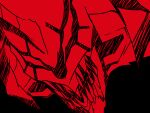  biomechanical black_background byneet close-up devilman devilman_crybaby eva_01 hatching_(texture) horns mecha monochrome neon_genesis_evangelion open_mouth red_theme robot sharp_teeth single_horn super_robot teeth 