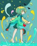  1girl antennae barefoot cape fireflies from_side full_body green_cape green_eyes green_hair mokumoku22 one-hour_drawing_challenge solo star_(sky) star_(symbol) touhou two-sided_cape two-sided_fabric wriggle_nightbug 