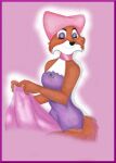 anthro bare_shoulders canid canine clothing disney eyes_closed female fox lingerie maid_marian mammal missmariette nightgown pink_pajamas purple_nightgown robin_hood_(disney) smile solo undressing