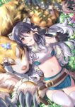  absurdres animal_ear_fluff animal_ears bandeau bug butterfly capelet fur_capelet gradient_hair hair_between_eyes highres midriff multicolored_hair navel princess_connect! shiori_(princess_connect!) striped_tail tail tiger_ears tiger_girl tiger_tail tsukachii v yellow_eyes 