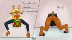 absurd_res anthro antlers blonde_hair blush bottomwear breasts butt clothed clothing deer deltarune digital_media_(artwork) female freckles genitals hair hi_res horn mammal new_world_deer noelle_holiday open_mouth pussy reindeer ruinslynx scut_tail short_tail simple_background skirt solo tail teeth text through_wall undertale_(series)