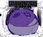 anthro belly_fluff blueberry_inflation body_inflation clothing curse english_text female fur generation_1_pokemon implied_permanent inflation nintendo permaberry pokemon pokemon_(species) puffed_cheeks purple_body purple_fur raichu shirt simple_background solo spherical_inflation story story_in_description text text_box thatoneaceguy topwear torn_clothing torn_shirt torn_topwear wardrobe_malfunction worried