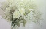  flower highres leaf no_humans original painting_(medium) plant rose shadow still_life traditional_media vase water watercolor_(medium) white_flower white_rose yu_grassbird 