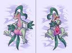 2024 2_fingers 2_penises 3_toes animal_genitalia anthro anus arms_tied black_eyes blush bodily_fluids bound dakimakura_design diphallism dripping elemental_creature erection feet fingers flora_fauna front_view generation_3_pokemon genital_fluids genital_slit genitals green_body green_skin grovyle hi_res horizontal_diphallism leaf leaf_hair leaking_precum looking_aside looking_at_viewer lying male mouth_closed multi_genitalia multi_penis multicolored_body multicolored_skin nintendo notsafeforsnek nude on_back penis pink_body pink_skin plant plant_hair pokemon pokemon_(species) precum precum_drip pseudo_hair red_penis solo tapering_penis thick_thighs thin_calves toes two_tone_body two_tone_skin wide_hips yellow_sclera