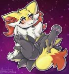 2024 anthro anus blush bodily_fluids braixen digital_media_(artwork) eyebrows eyelashes female generation_6_pokemon genital_fluids genitals llametsul looking_at_viewer nintendo pokemon pokemon_(species) pussy signature solo spread_legs spreading vaginal_fluids