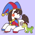  1:1 2024 3_toes alligator alligatorid alternate_species artist_name blue_hooves brown_clothing brown_hair brown_hat brown_headwear brown_mane brown_tail candy clothing colored crocodilian cutie_mark dessert digital_media_(artwork) digitigrade duo earth_pony empty_eyes equid equine eye_through_hair eyelashes eyes_closed feet female female_feral feral feralized food food_creature fool&#039;s_hat front_view full-length_portrait fur glitch_productions green_body gummigoo_(tadc) gummy_(food) gummy_creature hair happy hasbro hat hat_only headgear headgear_only headwear headwear_only hi_res hooves horse larger_female larger_feral living_candy male male_feral mammal mane mostly_nude mostly_nude_feral mostly_nude_male my_little_pony partially_clothed_female partially_clothed_feral pomni_(tadc) ponification pony portrait quadruped red_cheeks red_hooves reptile scalie scribbles short_tail size_difference smaller_feral smaller_male smile stickersdoodle tail the_amazing_digital_circus three-quarter_view toes translucent translucent_hair unguligrade watermark white_body white_fur yellow_body 