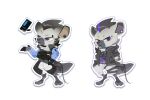 09lingjiu 2024 anthro arknights clothed clothing collar ear_piercing eyebrow_piercing facial_piercing fur grey_body grey_fur hair hi_res hyena hypergryph looking_at_object looking_at_viewer male mammal multiple_poses piercing pose solo spot_(arknights) spotted_hyena sticker studio_montagne tail