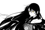  1girl bare_shoulders breasts cleavage cleavage_cutout closed_mouth clothing_cutout enoki_kino expressionless eyelashes hair_between_eyes long_hair partially_colored solo tales_of_(series) tales_of_berseria upper_body velvet_crowe very_long_hair white_background yellow_eyes 