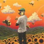 ambiguous_gender anthro arthropod bee cloud columbia flower flower_boy_(album) gradient_background group hill human humanoid hymenopteran insect mammal orange_sky plant rainbow simple_background sky solo sony_music_entertainment sunflower tyler_the_creator