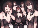  5girls babydoll bare_shoulders blush breasts brown_hair camera cleavage collarbone hayabusa large_breasts long_hair looking_at_viewer multiple_girls open_mouth original short_hair sitting small_breasts smile thighhighs thighs 