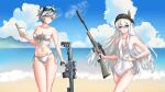  2girls absurdres ahomushi994 beach bikini blue_eyes girls&#039;_frontline grey_hair gun headband highres long_hair multiple_girls one-piece_swimsuit rifle short_hair sniper_rifle svch_(girls&#039;_frontline) swim_goggles swimsuit weapon xm3_(girls&#039;_frontline) yellow_eyes 