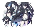  1girl belt bikini black_bikini black_gloves black_hair black_jacket black_rock_shooter black_rock_shooter_(character) black_shorts blue_eyes blue_fire fire flaming_eye gloves highres jacket long_hair mehyuew39 scar shorts star_(symbol) swimsuit twintails 