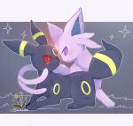  alttla0 blush bright_pupils closed_mouth commentary_request espeon eye_contact flower looking_at_another no_humans outline pokemon pokemon_(creature) purple_eyes red_eyes tearing_up umbreon white_pupils 