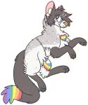  2017 ambiguous_gender black_eyes canid canine claws digital_drawing_(artwork) digital_media_(artwork) digitigrade duskky feral feral_with_hair flat_colors full-length_portrait fur grey_body grey_fur grey_hair hair heart_(marking) inner_ear_fluff jaspering lgbt_pride long_tail mammal markings multicolored_outline outline patchwork_creature paws pink_inner_ear portrait pride_duskky pupils rainbow_nose rainbow_outline smile snout solo spots spotted_body spotted_fur star_pupils surgical_suture tail tuft watermark whisker_spots white_inner_ear_fluff white_pupils 
