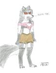  alternate_costume angry anthro bottomwear canid canid_demon canine canis clenched_teeth clothing clothing_swap crop_top demon female frenzy657 hellhound hi_res legwear mammal mythological_canine mythological_creature mythology shirt shorts solo teeth thigh_highs topwear wolf yellow_eyes 
