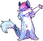 2017 alpha_channel ambiguous_gender anthro blue_body blue_fur blue_inner_ear cel_shading cheek_fins chibi dabbing digital_drawing_(artwork) digital_media_(artwork) digitigrade eyes_closed featureless_crotch full-length_portrait fur hair handpaw hindpaw hybrid jaspering mammal markings meme nude outline pawpads paws pink_hair pink_outline pink_pawpads portrait shaded simple_background solo standing striped_markings striped_tail stripes tail tail_markings tail_tuft transparent_background tuft white_body white_fur