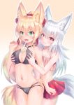  animal_ears bikini breast_grab cleavage cocoasabure kitsune swimsuits yuri 