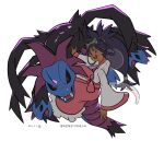  1girl black_sclera black_wings colored_sclera dark-skinned_female dark_skin gigobyte350 hydreigon iris_(pokemon) long_hair looking_at_viewer open_mouth pokemon pokemon_bw2 purple_hair red_eyes tail wide_sleeves wings 