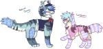 2017 alpha_channel ambiguous_gender blue_body blue_eyes blue_fur blue_hair blue_inner_ear blue_inner_ear_fluff blue_nose blue_outline blush blush_stickers canid canine clothed clothed_feral clothing digital_drawing_(artwork) digital_media_(artwork) digitigrade duo duskky ear_piercing english_text feral feral_with_hair fish_hook fish_hook_piercing flat_colors floppy_ears full-length_portrait fur hair handwritten_text heart_(marking) hi_res hook inner_ear_fluff jaspering looking_up lop_ears mammal markings outline paper_boat patchwork_creature paws piercing pink_body pink_fur pink_outline portrait sailor_hat sailor_uniform simple_background smile snout standing striped_markings stripes surgical_suture tail teeth text topwear transparent_background tuft vest watermark whisker_spots white_body white_fur yellow_body yellow_fur