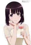  absurdres alcohol artist_request brown_eyes brown_hair cup dress drinking_glass highres holding holding_cup katou_megumi looking_at_viewer saenai_heroine_no_sodatekata scan short_hair wine wine_glass 