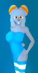 anthro blue_clothing blue_dress blue_legwear blue_thigh_highs breasts buckteeth cheek_tuft chinchilla chinchillid clothing dress facial_tuft female fur grey_body grey_fur gusta gusty_(gusta) hair herm_(lore) hi_res legwear mammal orange_eyes orange_stripes pattern_clothing pattern_legwear pattern_thigh_highs rodent solo strapless_clothing strapless_dress striped_clothing striped_legwear striped_thigh_highs stripes tail teeth thigh_highs tuft