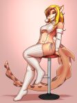  anthro arm_warmers armwear blonde_hair blue_eyes breasts clothed clothing female fin fish freckles hair hi_res legwear long_tail marine meme meme_clothing midriff mykegreywolf non-mammal_breasts panties shark sitting_on_stool skimpy smile solo stockings sweater tail tail_fin tan_body teeth thigh_highs topwear turtleneck underwear virgin_destroyer_sweater 