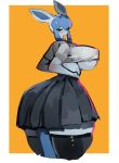 anthro big_breasts blue_body blue_fur bottomwear breasts canid clothed clothing eeveelution female fur generation_4_pokemon glaceon huge_breasts legwear mammal nintendo nipple_outline pokemon pokemon_(species) simple_background skirt solo stockings tail thick_thighs topwear under_boob utterangle white_body white_fur 
