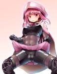  1girl abs belly belt black_gloves blush bodystocking bodysuit bon_(moegomi) boots breasts cameltoe cloak commentary_request covered_nipples gloves hood hooded_cloak large_breasts lifted_by_self looking_at_viewer magia_record:_mahou_shoujo_madoka_magica_gaiden magical_girl mahou_shoujo_madoka_magica pink_belt pink_eyes pink_hair pink_skirt pleated_skirt skirt skirt_hold skirt_lift small_breasts solo spread_legs tagme tamaki_iroha thigh_boots thighhighs 