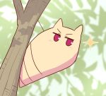  1girl animal_ears animalization blurry blurry_background blush chrysalis_(butterfly) depth_of_field kemomimi-chan_(naga_u) looking_at_viewer naga_u original red_eyes solo sparkle tree_branch v-shaped_eyebrows 