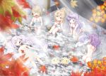  &gt;_&lt; 5girls :d ^_^ ^o^ afloat ahoge alicorn ass autumn autumn_leaves ayanami_(azur_lane) azur_lane bare_back bird blurry breasts chick cleavage closed_eyes cola commentary_request covered_navel crab depth_of_field drinking from_above hair_down headgear highres javelin_(azur_lane) kneeling laffey_(azur_lane) leaf light_brown_hair long_hair looking_at_viewer looking_up manjuu_(azur_lane) maple_leaf multiple_girls naked_towel onsen open_mouth orange_eyes parted_lips partially_submerged purple_hair red_eyes see-through short_hair silver_eyes silver_hair sitting smile soaking_feet soda_bottle sweat towel twintails unicorn_(azur_lane) wading wakamoto_riwo wet wet_towel white_hair z23_(azur_lane) 