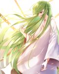  1boy absurdres bad_id bad_pixiv_id boa_sorte chain cloak collarbone commentary_request enkidu_(fate/strange_fake) fate/grand_order fate/strange_fake fate_(series) from_side green_eyes green_hair highres long_hair solo standing white_cloak 