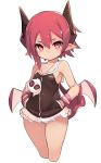  1girl breasts collarbone commentary_request demon_girl demon_horns demon_wings disgaea hair_between_eyes hands_in_pockets highres horns karukan_(monjya) looking_at_viewer makai_senki_disgaea_3 miniskirt pointy_ears raspberyl red_eyes red_hair sailor_collar short_hair simple_background skirt sleeveless small_breasts solo thighs white_background white_sailor_collar white_skirt wings 