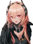  bangs black_vest blonde_hair breasts commentary eyebrows_visible_through_hair fangs fangs_out girls_frontline hand_in_hair happy headgear hooded_vest long_hair looking_at_viewer m4_sopmod_ii_(girls_frontline) mechanical_arm mechanical_hand multicolored_hair red_eyes red_hair scarf shiny shiny_hair silence_girl smile tagme tongue tongue_out vest zipper 