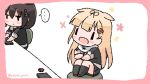  ... 2girls :d black_serafuku black_skirt blonde_hair blush_stickers brown_hair chair commentary hair_flaps hair_ornament hair_over_shoulder hair_ribbon hairclip kantai_collection keyboard_(computer) kneehighs long_hair mouse_(computer) multiple_girls open_mouth pleated_skirt remodel_(kantai_collection) ribbon sattsu scarf school_uniform serafuku shigure_(kantai_collection) sitting skirt smile spoken_ellipsis table twitter_username white_scarf yuudachi_(kantai_collection) |_| 