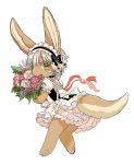  animal_ears blush bouquet flower furry highres kawasemi27 made_in_abyss maid nanachi_(made_in_abyss) open_mouth ribbon tail white_background white_hair yellow_eyes 