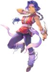  1boy artist_request black_pants brown_footwear dagger dark_skin dual_wielding full_body grin hair_intakes hawkeye_(seiken_densetsu_3) headband holding holding_dagger holding_weapon long_hair looking_at_viewer low-tied_long_hair male_focus official_art pants purple_hair red_vest seiken_densetsu seiken_densetsu_3 shirt shoes sleeveless smile solo transparent_background very_long_hair vest weapon white_shirt yellow_eyes 