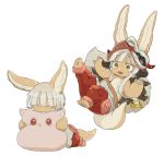  animal_ears bad_id bad_twitter_id closed_eyes doll_hug falling furry highres kawasemi27 made_in_abyss nanachi_(made_in_abyss) open_mouth surprised tail white_background white_hair yellow_eyes 