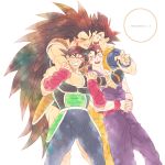  4boys ;d anger_vein angry annoyed armor bandana bardock black_eyes black_hair black_legwear blush brothers clenched_teeth copyright_name dougi dragon_ball dragon_ball_z facial_scar father_and_son feet_out_of_frame fingernails furrowed_eyebrows grandfather_and_grandson hands_clasped happy highres hug hug_from_behind interlocked_fingers kakipiinu long_hair looking_at_another looking_up male_focus multiple_boys nervous one_eye_closed open_mouth own_hands_together raditz red_bandana red_headwear scar scar_on_cheek siblings simple_background smile son_gohan son_gokuu standing sweatdrop teeth uncle_and_nephew very_long_hair white_background wristband 