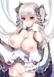  1girl azur_lane bangs bare_shoulders black_nails blush bow bow_panties bowtie breasts choker cum cum_on_body cum_on_clothes cum_on_hair cum_on_stomach cumdrip daive disgust dress earrings eyebrows_visible_through_hair facial formidable_(azur_lane) frilled_dress frilled_ribbon frills grey_hair hair_between_eyes highres jewelry large_breasts long_hair long_sleeves looking_at_viewer nail_polish nipples panties panty_pull pussy red_eyes ribbon skirt skirt_lift skirt_removed solo twintails two-tone_dress two-tone_ribbon underwear white_background white_panties 