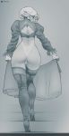  1girl artist_name ass back_cutout boots commentary english_commentary facing_away from_behind full_body gloves greyscale high_heel_boots high_heels highleg highleg_leotard highres holding_skirt leotard long_sleeves monochrome naftosaur nier_(series) nier_automata short_hair skirt skirt_removed solo stairs thigh_boots thigh_gap thighhighs thighhighs_under_boots walking wide_hips yorha_no._2_type_b 