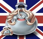  bangs blonde_hair crown dragon_quest hat janus_(kantai_collection) kantai_collection king_slime metal_slime parody parted_bangs sailor_hat slime slime_(dragon_quest) smile tk8d32 union_jack white_headwear 