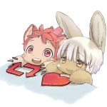  animal_ears bangs blush_stickers bongo_cat furry horizontal_pupils made_in_abyss meme mitty_(made_in_abyss) mitty_(made_in_abyss)_(furry) nanachi_(made_in_abyss) official_art open_mouth red_eyes red_hair simple_background smile teeth tsukushi_akihito twitter whiskers white_background white_hair yellow_eyes 
