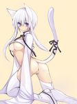  animal_ears ass bottomless breasts cat_ears medium_breasts no_panties original pussy saibashi solo tail uncensored underboob white_hair 