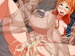  ahegao anus artist_request blush breasts brown_eyes censored cum cum_in_pussy fucked_silly large_breasts long_hair nami_(one_piece) nipple_penetration one_piece orange_hair penis sex solo_focus sweat tattoo tears vaginal veins 