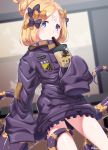  1girl abigail_williams_(fate/grand_order) bangs black_bow black_jacket blonde_hair blue_eyes blurry blurry_background blush bow bubble_tea commentary_request crossed_bandaids cup depth_of_field disposable_cup drinking drinking_straw fate/grand_order fate_(series) hair_bow hair_bun heroic_spirit_traveling_outfit highres holding holding_cup jacket key long_hair long_sleeves looking_at_viewer multiple_hair_bows orange_bow parted_bangs polka_dot polka_dot_bow ryofuhiko sleeves_past_fingers sleeves_past_wrists solo star tentacles twitter_username 