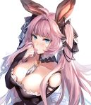  1girl aki663 animal_ears aqua_eyes azur_lane between_breasts black_dress blue_eyes blush breasts cleavage cosplay dress erune esser formidable_(azur_lane) formidable_(azur_lane)_(cosplay) frilled_dress frills granblue_fantasy large_breasts long_hair looking_at_viewer pink_hair solo twintails two-tone_dress two-tone_ribbon very_long_hair 