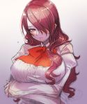  1girl absurdres bakuya blush bow breast_hold breasts flying_sweatdrops hair_over_one_eye highres kirijou_mitsuru lips long_hair looking_away parted_lips persona persona_3 red_bow red_eyes red_hair sketch solo 